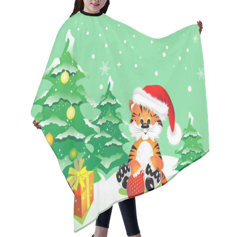 Personality  A Tiger With Christmas Gifts Hair Cutting Cape