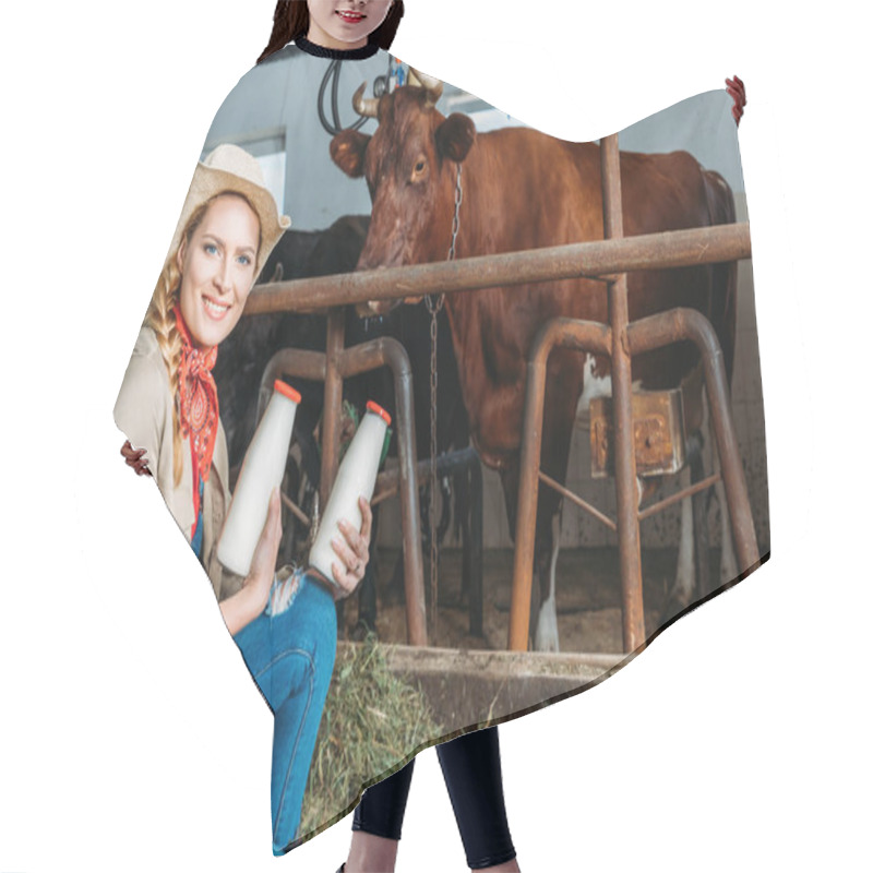 Personality  Farmer With Fresh Milk In Stall Hair Cutting Cape