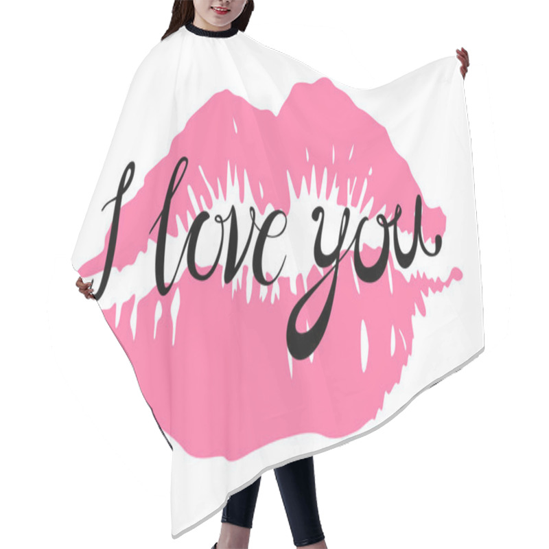 Personality  I Love You Kiss Red Lips Vector Pink Hair Cutting Cape