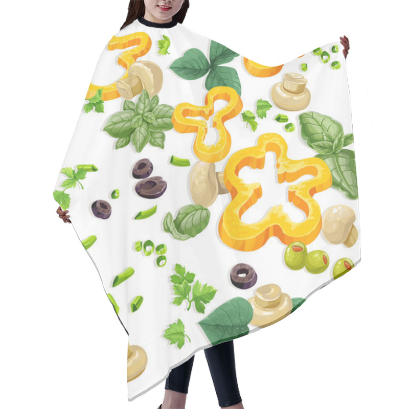 Personality  Seamless Ornament Vegetarian Fresh Juicy Vegetables And Herbs Hair Cutting Cape