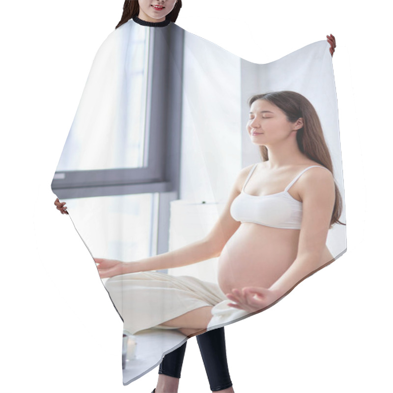 Personality  Side View On Gravid Young Female Practices Yoga In Bright Room, Health During Pregnancy Hair Cutting Cape