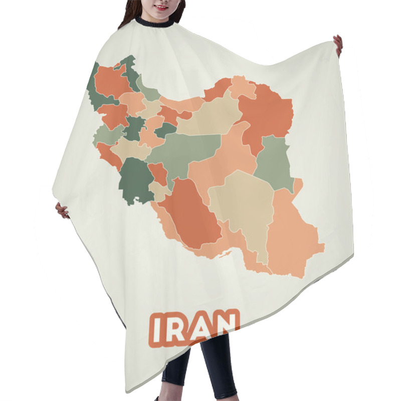 Personality  Iran Poster In Retro Style. Map Of The Country With Regions In Autumn Color Palette. Shape Of Iran With Country Name. Modern Vector Illustration. Hair Cutting Cape