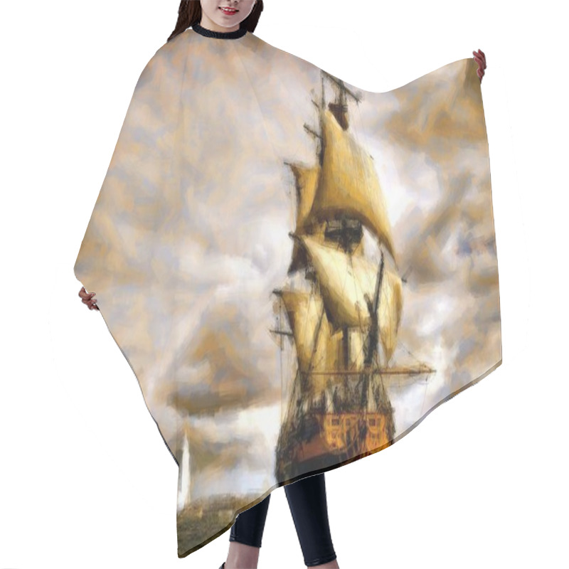 Personality  Old Sailing Ship Digital Artwork Hair Cutting Cape