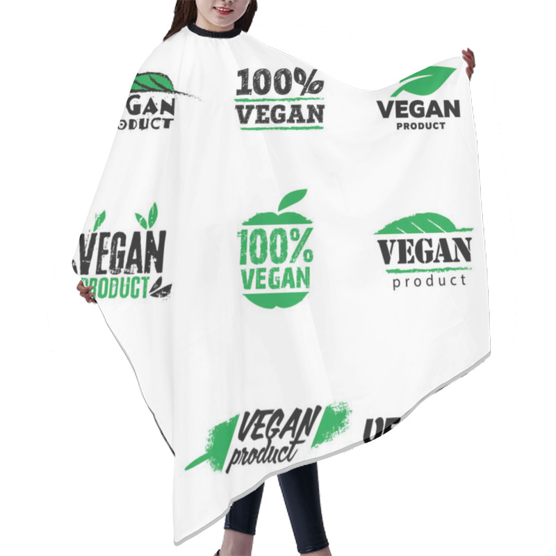 Personality  100 Vegan Product Logo. Nine Signs For Marking Vegan Product Hair Cutting Cape