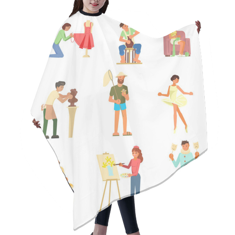 Personality  People And Their Hobbies Vector Flat Illustration Hair Cutting Cape