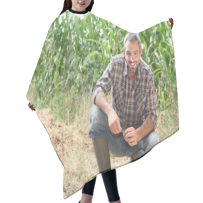 Personality  Farmer Kneeling By Crops Hair Cutting Cape