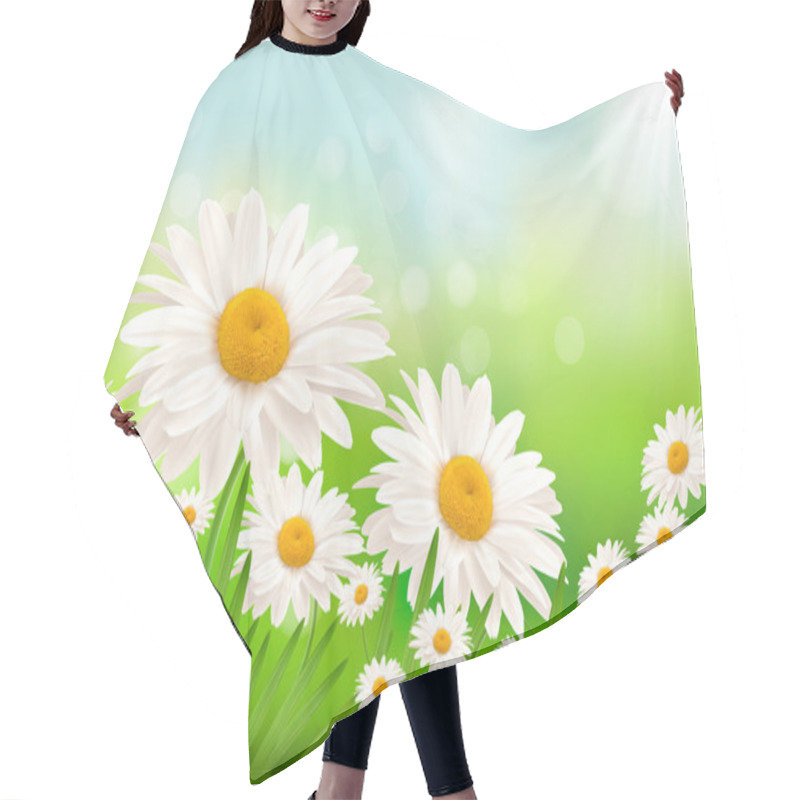 Personality  Beautiful Background With Grass And Daisies Vector Hair Cutting Cape