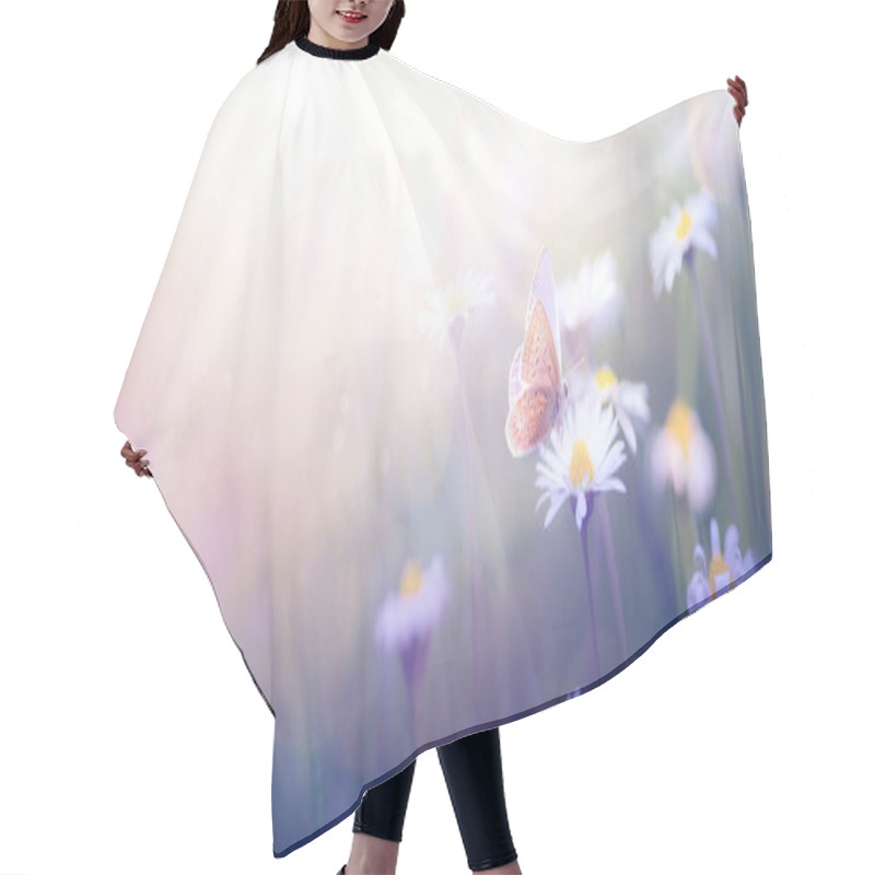 Personality  Beautiful Butterfly And Abstract Background With Spring Blooming Flowers ; Spring Blossoms Landscape Hair Cutting Cape