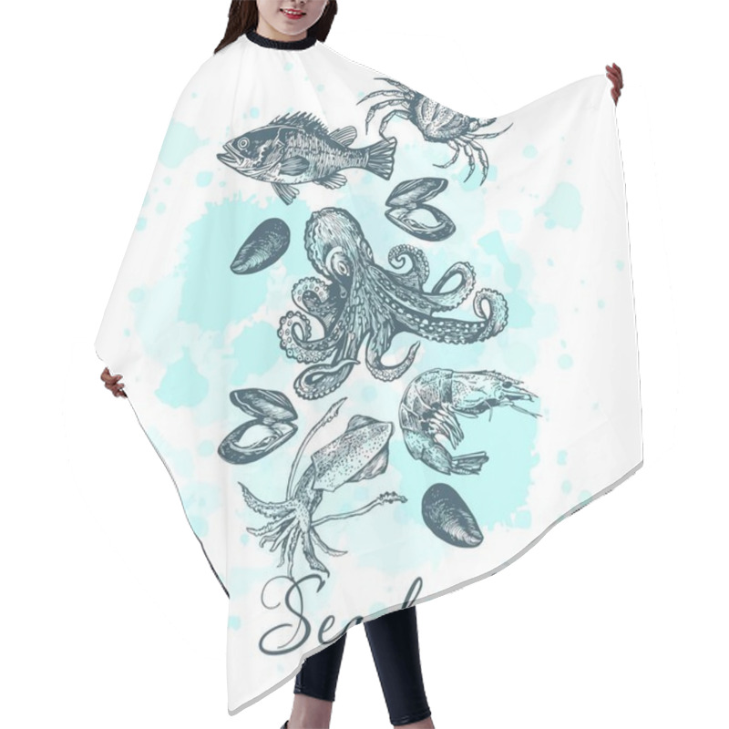 Personality  Graphic Card With Sea Food Hair Cutting Cape