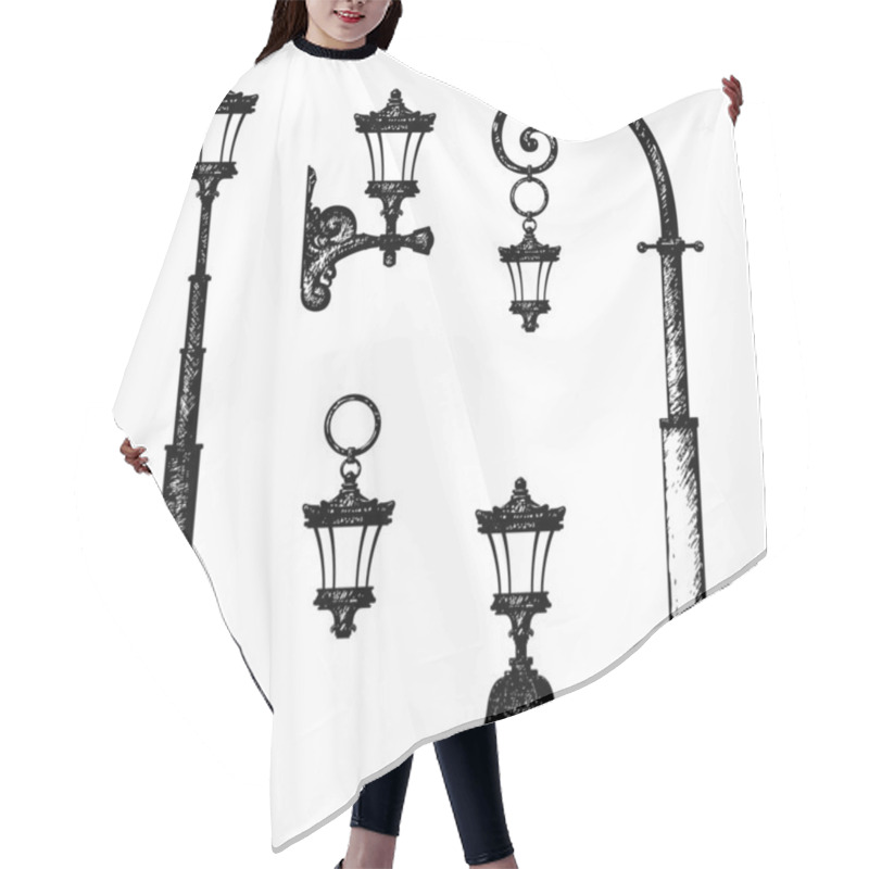 Personality  Sketch Of Street Light, Vector Drawing Hair Cutting Cape