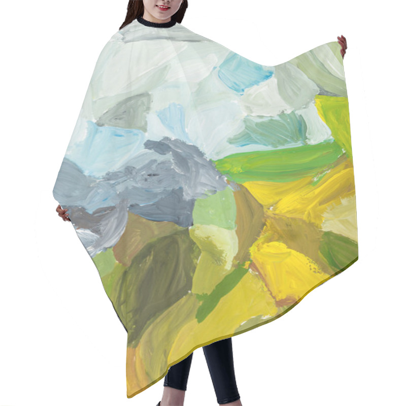 Personality  Landscape With Green And Yellow Field And Blue Sky Hair Cutting Cape