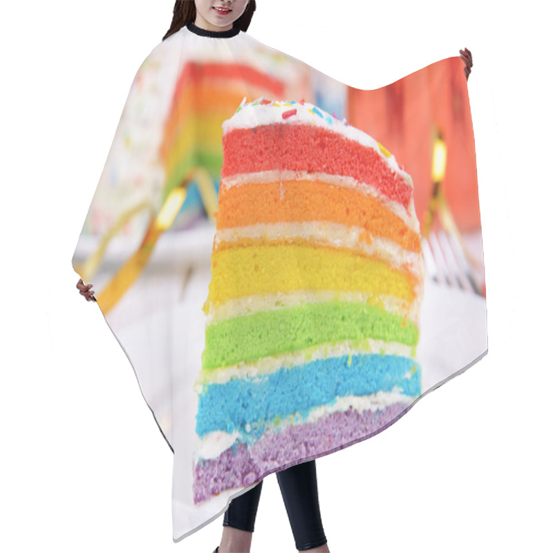 Personality  Delicious Rainbow Cake On Plate On Table Close-up Hair Cutting Cape