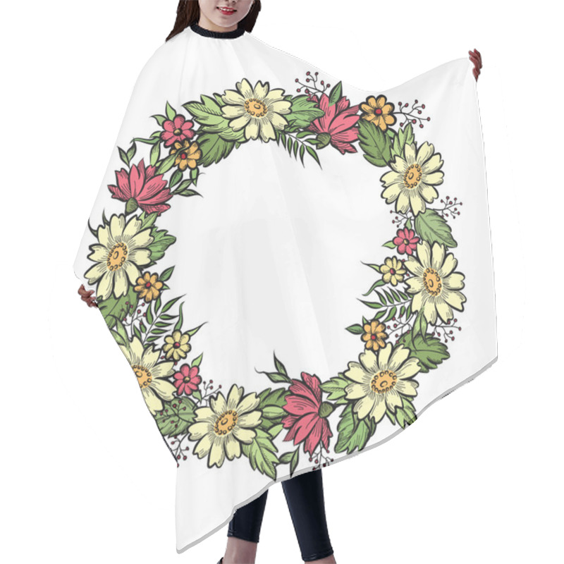 Personality  Floral Frame With Summer Flowers. Hair Cutting Cape