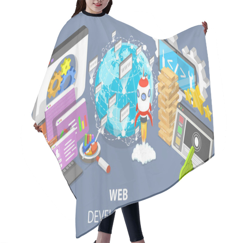 Personality  3D Isometric Flat Vector Conceptual Illustration Of Web Development. Hair Cutting Cape