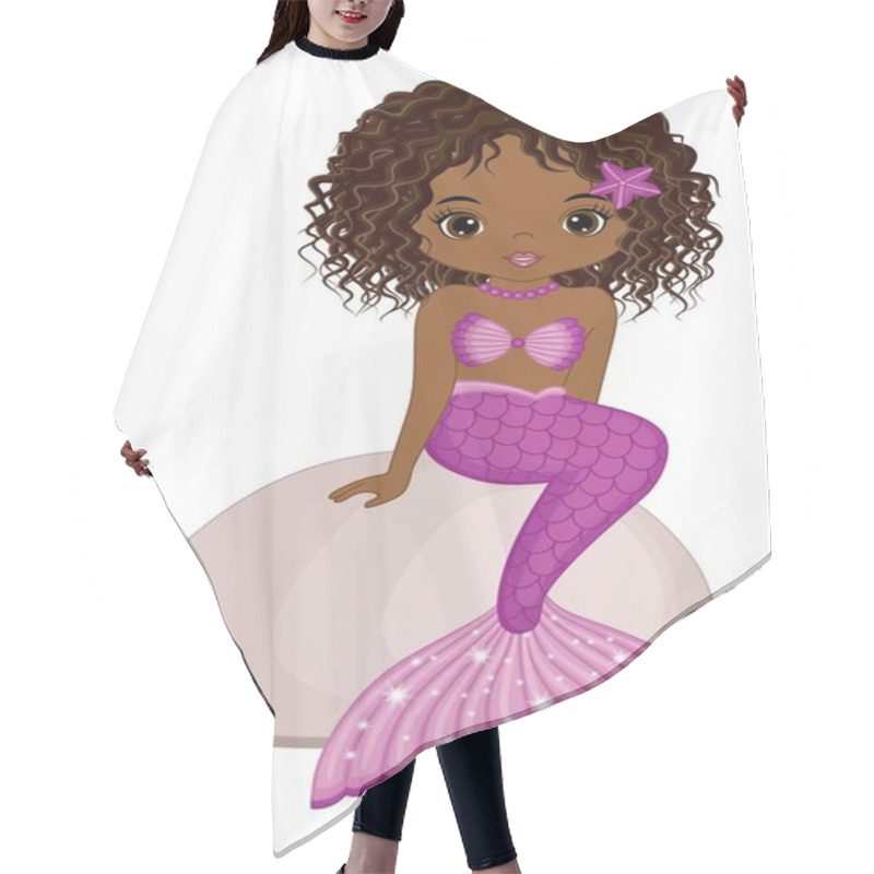 Personality  African American Cute Mermaid With Pink Fishtail Hair Cutting Cape