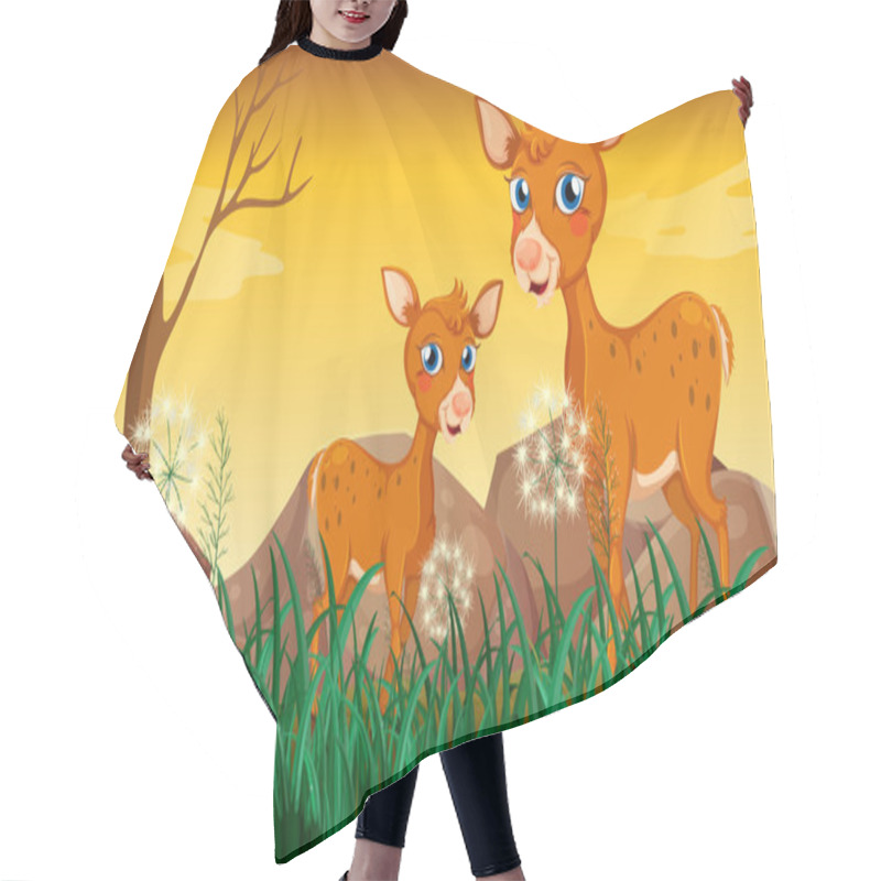 Personality  Two Deers Near The Grass Hair Cutting Cape