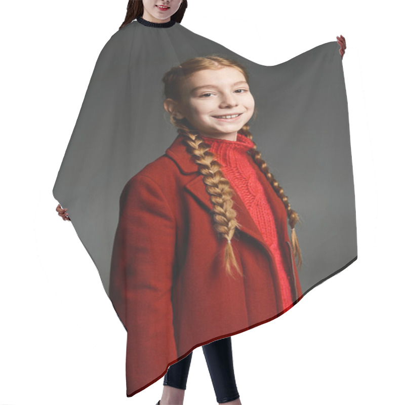 Personality  A Cheerful Young Girl Smiles Brightly While Wearing Warm Winter Clothing, Showcasing A Cozy Vibe. Hair Cutting Cape