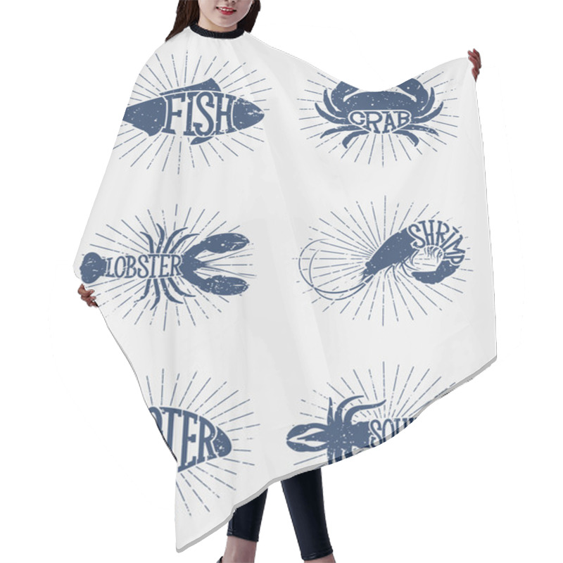 Personality  Typographic Sea Enimals Icons And Labels Hair Cutting Cape