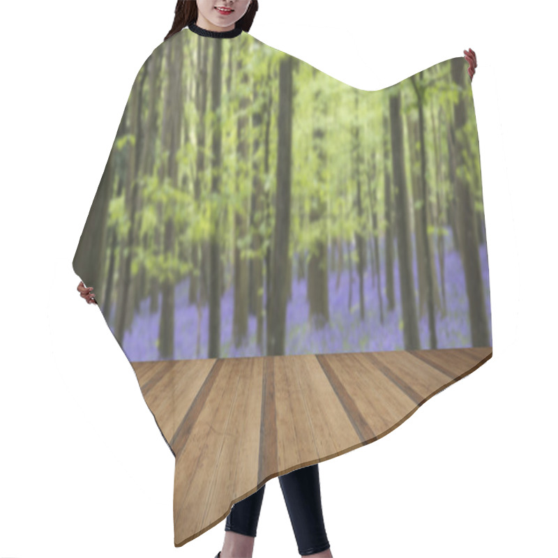 Personality  Vibrant Bluebell Carpet Spring Forest Landscape With Wooden Plan Hair Cutting Cape