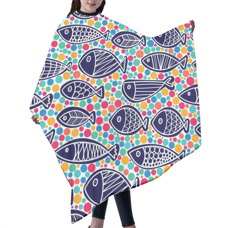 Personality  Cute Fish And Polka Dots. Kids Line Background. Seamless Pattern. Can Be Used In Textile Industry, Paper, Background, Scrapbooking. Hair Cutting Cape