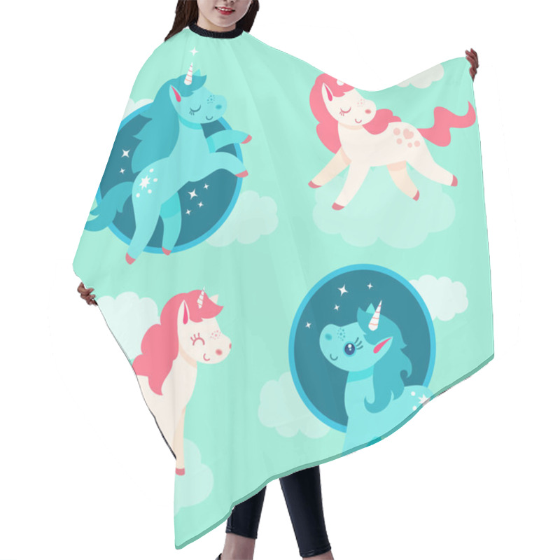 Personality  Set Of Unicorns In Vector Hair Cutting Cape