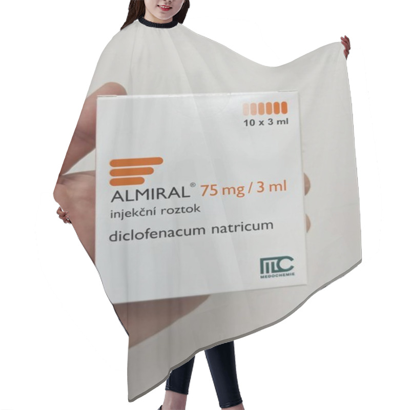 Personality  Prague,Czech Republic-October 9 2024: ALMIRAL By MEDA Contains DICLOFENAC, A Nonsteroidal Anti-inflammatory Drug (NSAID) Used To Relieve Pain And Inflammation In Conditions Like Arthritis, Muscle Pain Hair Cutting Cape