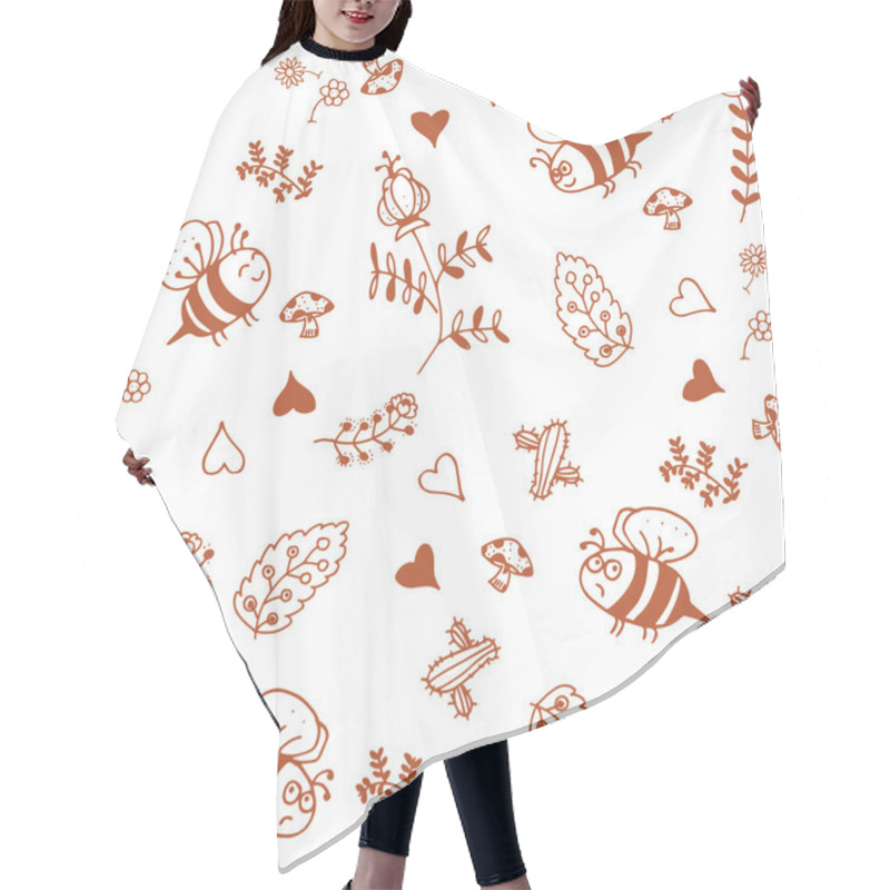 Personality  Brown Flower And Insect Doodle Art Hair Cutting Cape