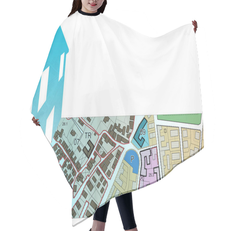 Personality  Imaginary Cadastral Map Of Territory With Buildings, Roads And Land Parcel - Concept With A Small House Icon And Copy Space Hair Cutting Cape