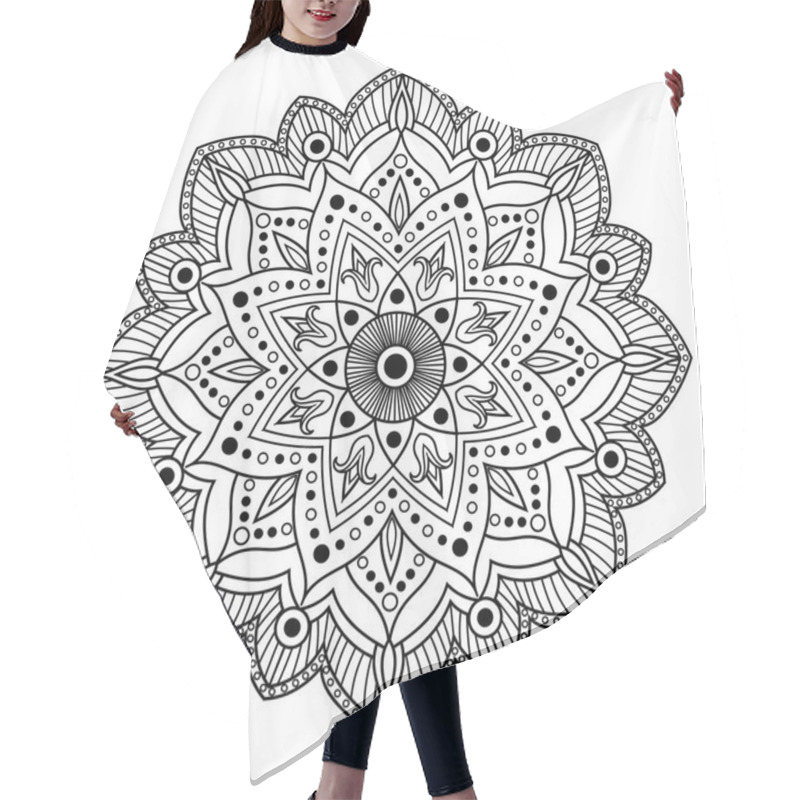 Personality  Monochrome White Black Flower Mandala Vector. Indian, Ethnic, Arabic, Islamic, Oriental Or Turkish Ottoman Ornament For Coloring Page. Flower Decoration Yoga Print. Hair Cutting Cape