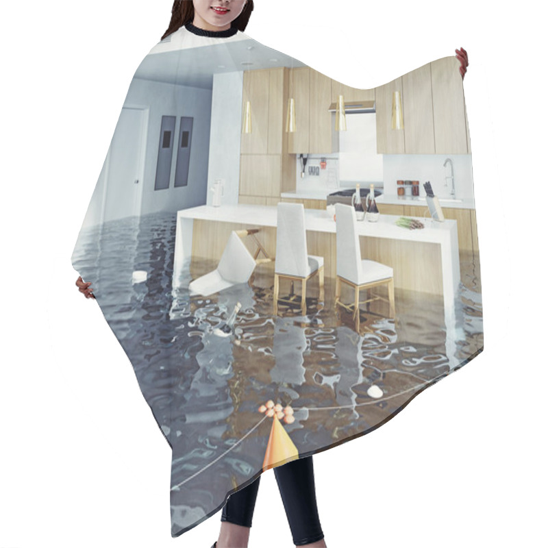 Personality  Flooding Kitchen Interior. 3d Rendering Concept Hair Cutting Cape