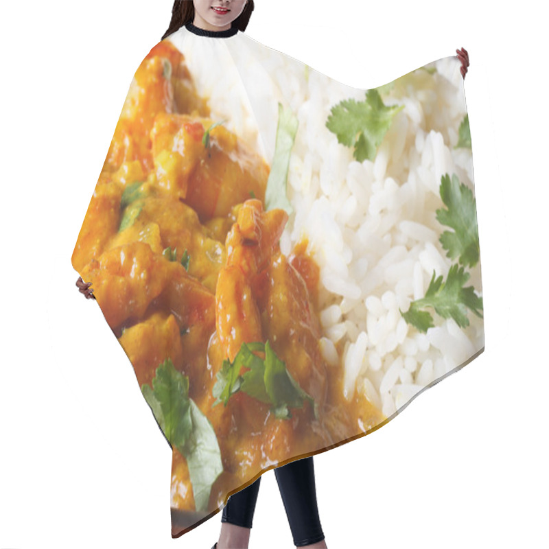 Personality  Shrimps In Curry Sauce With Rice And Cilantro Macro Horizontal Hair Cutting Cape