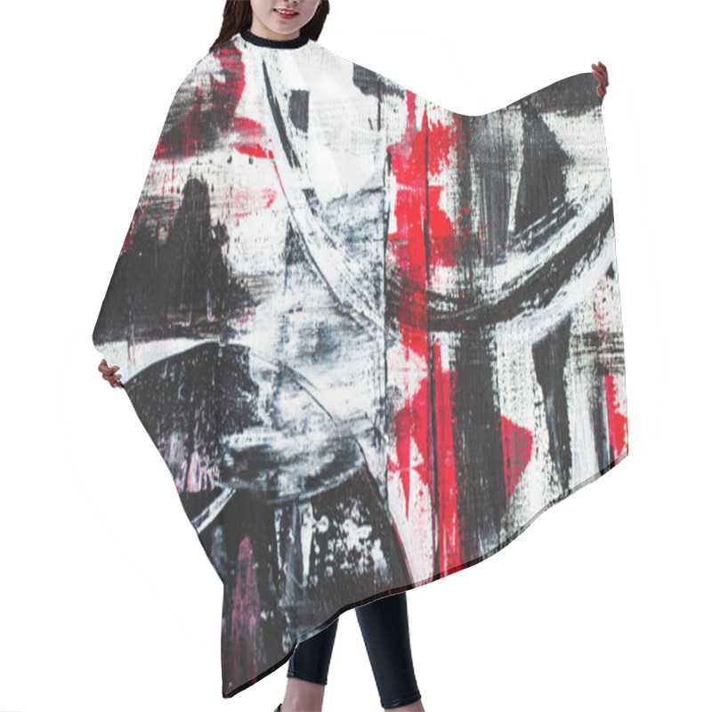 Personality  Abstract Background On A Rough Canvas. Paint Strokes, Stains, Lines, Stripes, Waves, Circles. Colors Red, White, Black. Chaos, War, Confusion, Revenge, Lies. Hair Cutting Cape