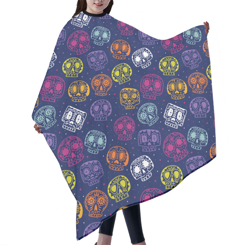 Personality  Vector Cartoon Flat Day Of The Dead Seamless Pattern Hair Cutting Cape