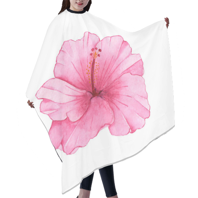 Personality  Watercolor Hand Drawing Pink Hibiscus Isolated On White Background. Tropical Beach Flower. Hawaii. Hair Cutting Cape