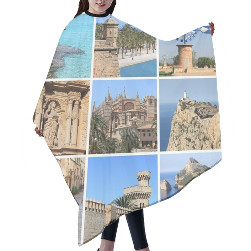 Personality  Mallorca Island Landmarks Collage Hair Cutting Cape