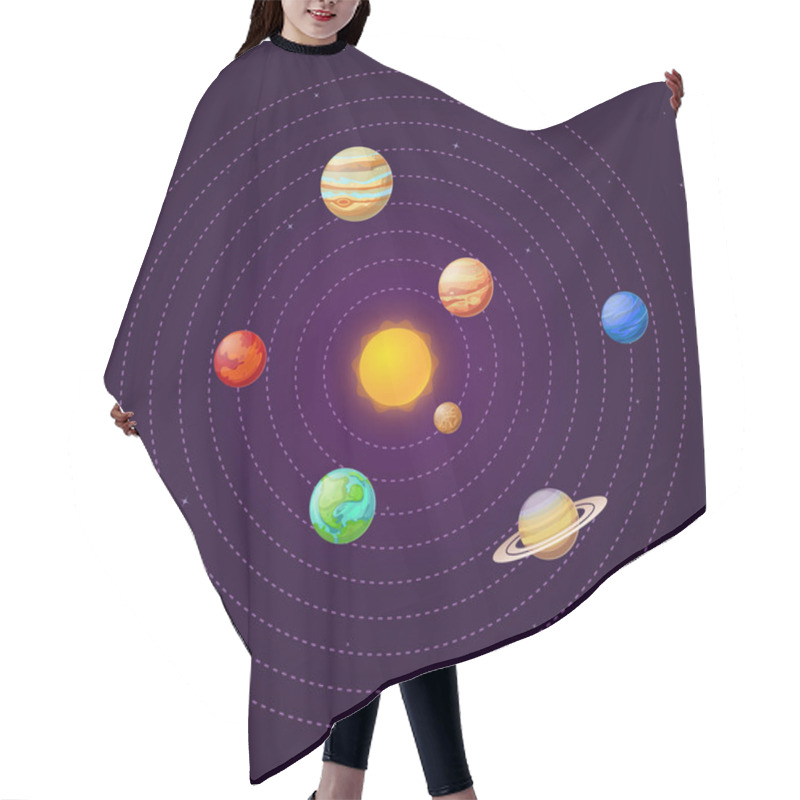 Personality  Solar System. Cartoon Sun And Planets On Starry Sky. Sun System School Astronomy Education Vector Background Hair Cutting Cape