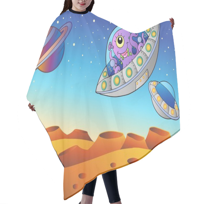 Personality  Red Planet With Flying Saucers Hair Cutting Cape