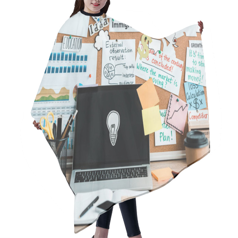 Personality  Laptop And Smartphone On Desk Near Sticky Notes With Lettering On Notice Board Hair Cutting Cape