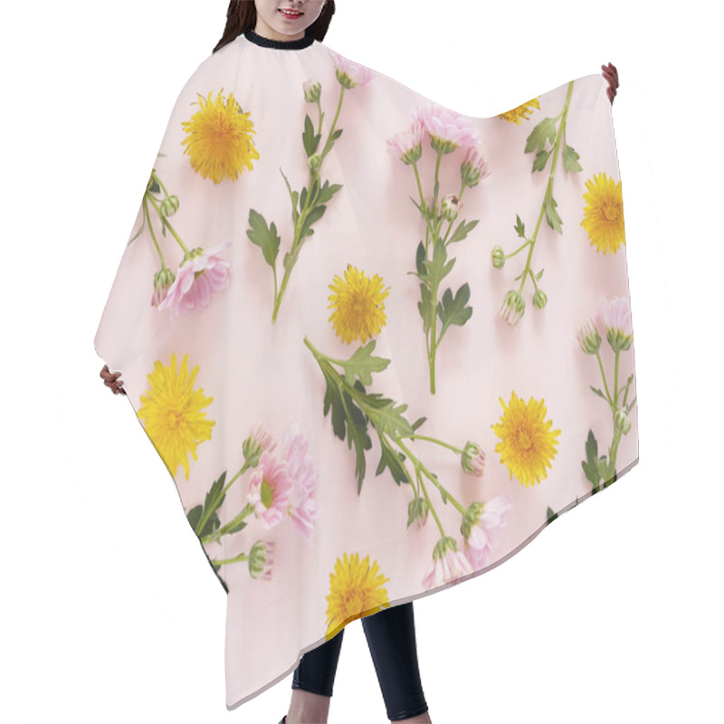 Personality  Photo Of Beautiful Blossoms Of Pink Gerbera Daisies Flowers Texture Pattern On Pink Background Hair Cutting Cape