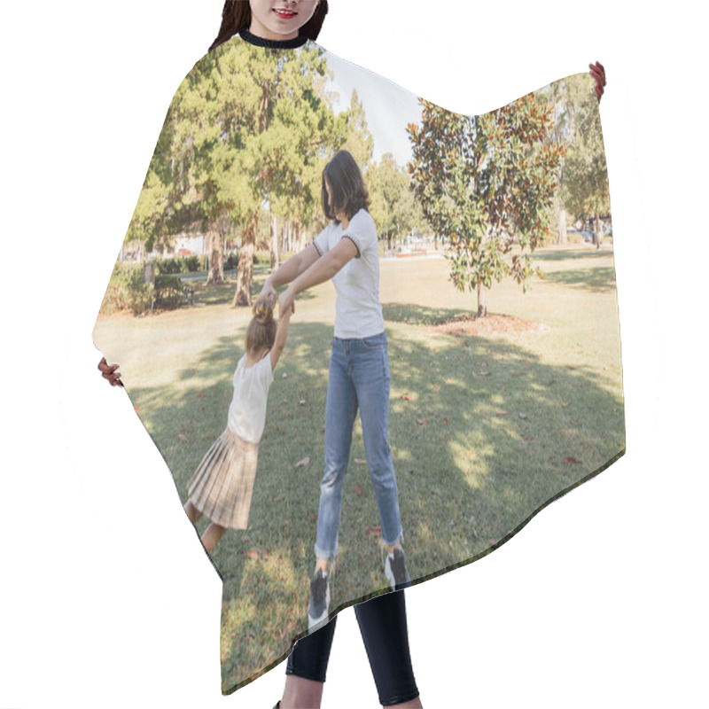 Personality  Full Length Of Brunette Woman In Jeans Playing With Toddler Daughter In Park Of Miami  Hair Cutting Cape