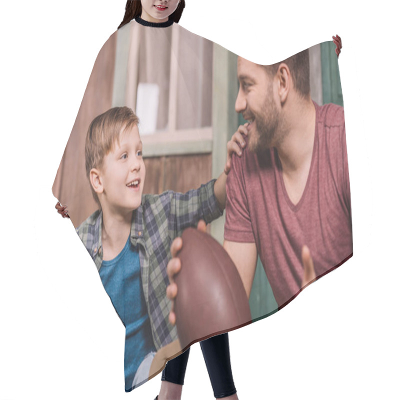 Personality  Father With Son Sitting On Porch  Hair Cutting Cape