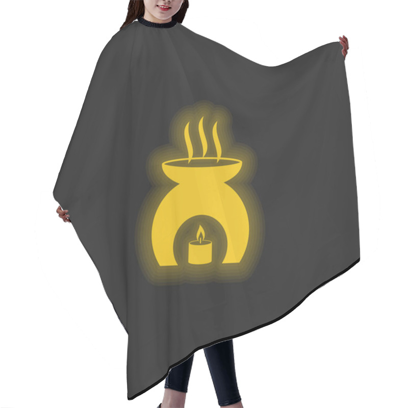 Personality  Aromatherapy Tool With A Burning Candle Heating Fragrance Oil Yellow Glowing Neon Icon Hair Cutting Cape