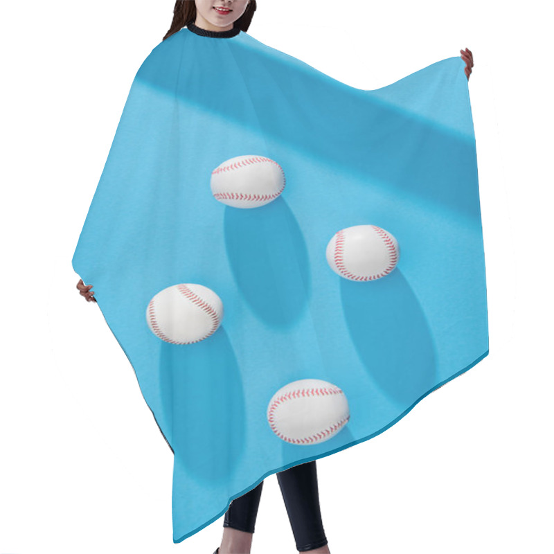 Personality  Top View Of Arranged Baseball Balls And Bat Shadow On Blue Background Hair Cutting Cape