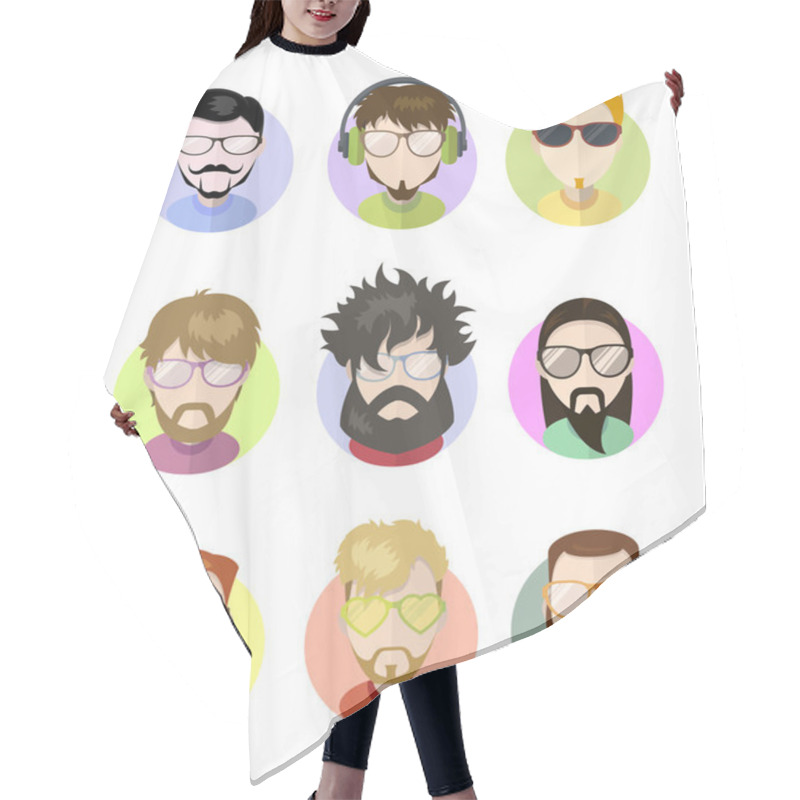 Personality  Set Avatars Profile Flat Icons, Different Characters. Trendy Beards, Glasses. Hair Cutting Cape