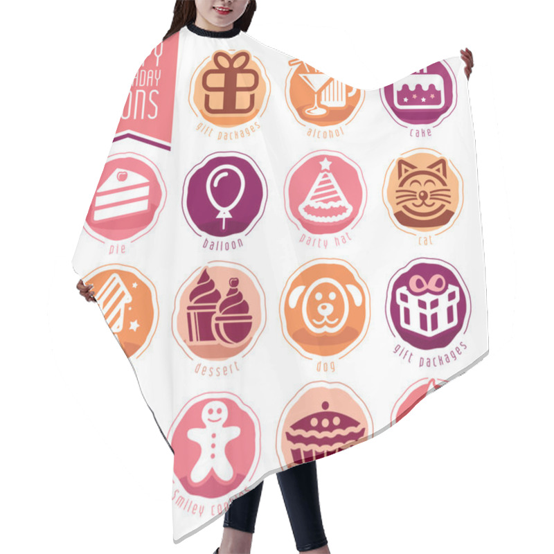 Personality  Happy Birthday Icon Set Hair Cutting Cape