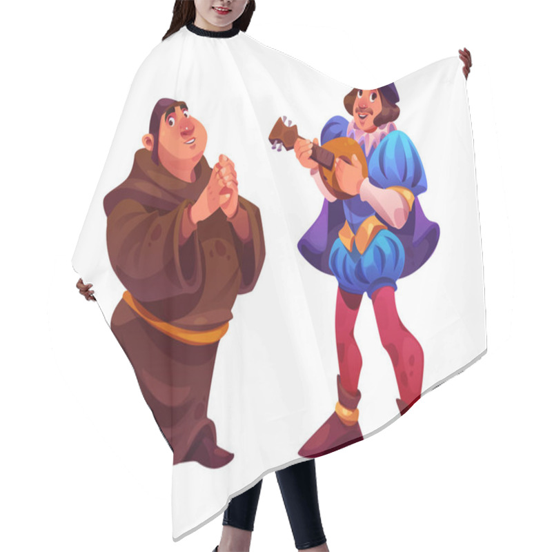 Personality  Medieval People In Traditional Clothing Cartoon Character Set. Vector Illustration Of Fat Priest In Brown Long Robe And Musician In Blue Dress With Mandolin. Ancient Middle Age Male Fairy Tale Person. Hair Cutting Cape