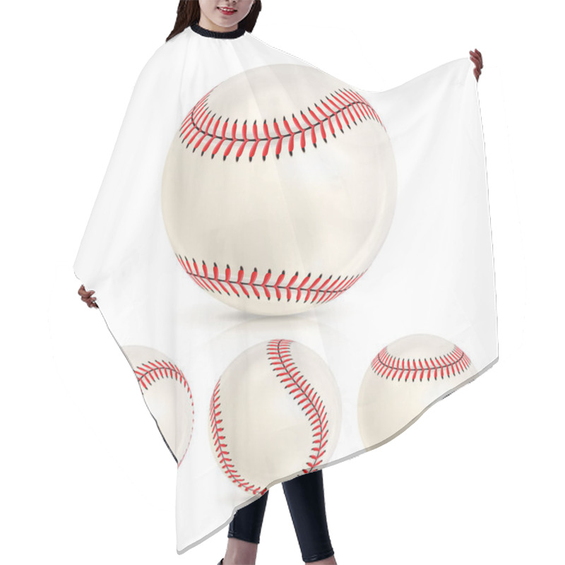 Personality  Baseball Leather Ball Close-up Set Isolated On White. SoftBall Base Ball. Realistic Vector Illustration Hair Cutting Cape