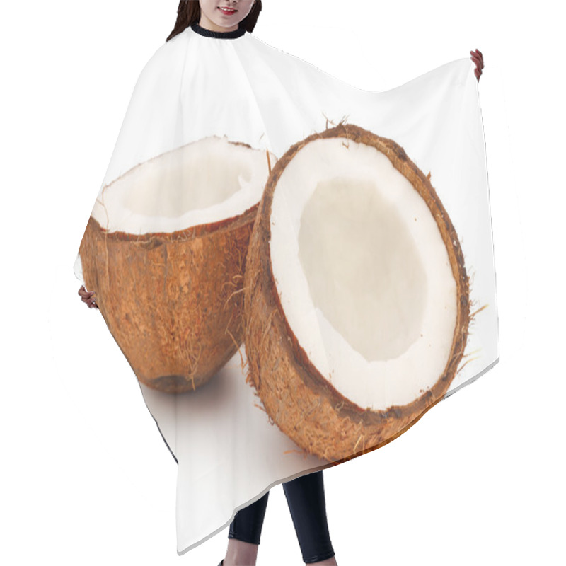 Personality  Coconut Halves Isolated On White Background Hair Cutting Cape