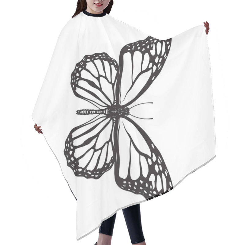 Personality  Top View Of Beautiful Monarch Butterfly, Isolated Sketch Style Illustration Hair Cutting Cape