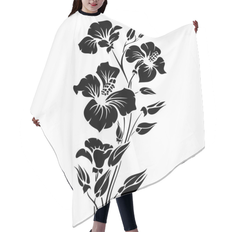 Personality  A Monochrome Drawing Of A Flower With Intricate Leaves On A Clean White Background, Showcasing Creative Artistry And Intricate Patterns Using A Minimalist Stencil Font Hair Cutting Cape